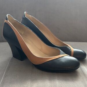 Audley London Dark Brown and Tan Leather Block Heels Size 39